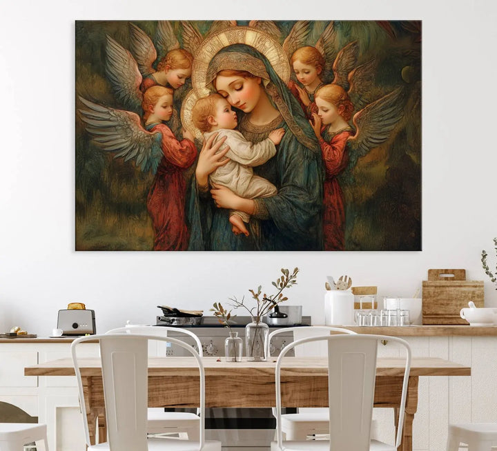 Mary Jesus Canvas Wall Art Print - Madonna and Child with Apostles Art Print - Classic Christian Artwork Print for Prayer or Church Decor