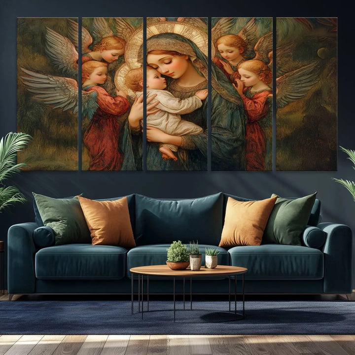 Mary Jesus Canvas Wall Art Print - Madonna and Child with Apostles Art Print - Classic Christian Artwork Print for Prayer or Church Decor