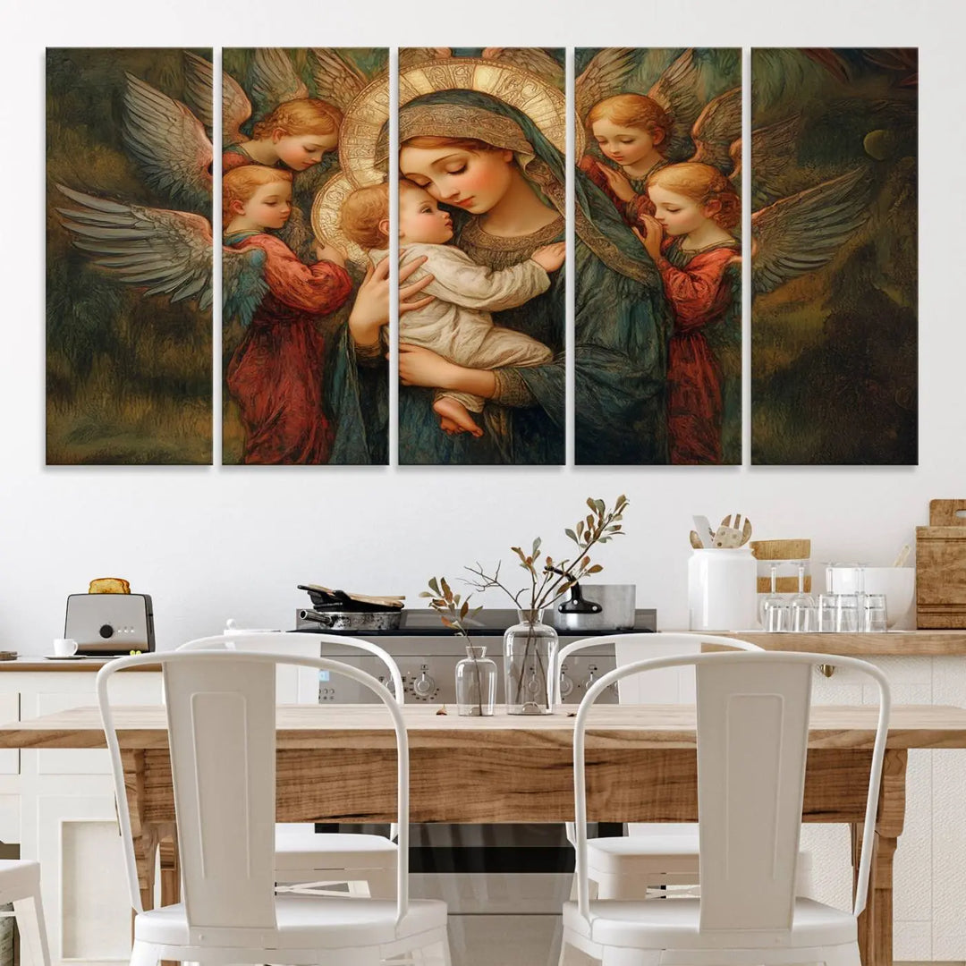 Mary Jesus Canvas Wall Art Print - Madonna and Child with Apostles Art Print - Classic Christian Artwork Print for Prayer or Church Decor