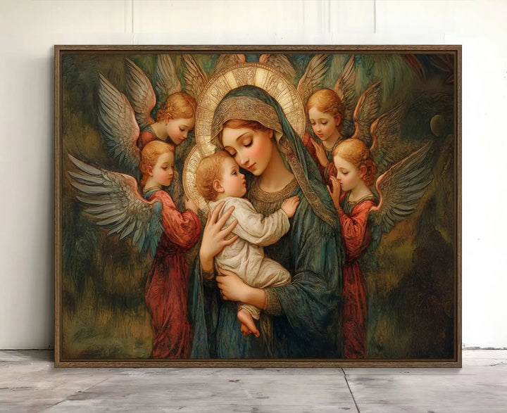 Mary Jesus Canvas Wall Art Print - Madonna and Child with Apostles Art Print - Classic Christian Artwork Print for Prayer or Church Decor