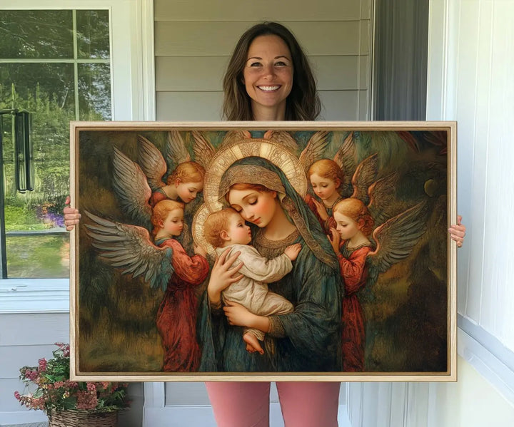 Mary Jesus Canvas Wall Art Print - Madonna and Child with Apostles Art Print - Classic Christian Artwork Print for Prayer or Church Decor