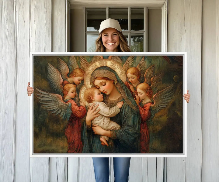 Mary Jesus Canvas Wall Art Print - Madonna and Child with Apostles Art Print - Classic Christian Artwork Print for Prayer or Church Decor