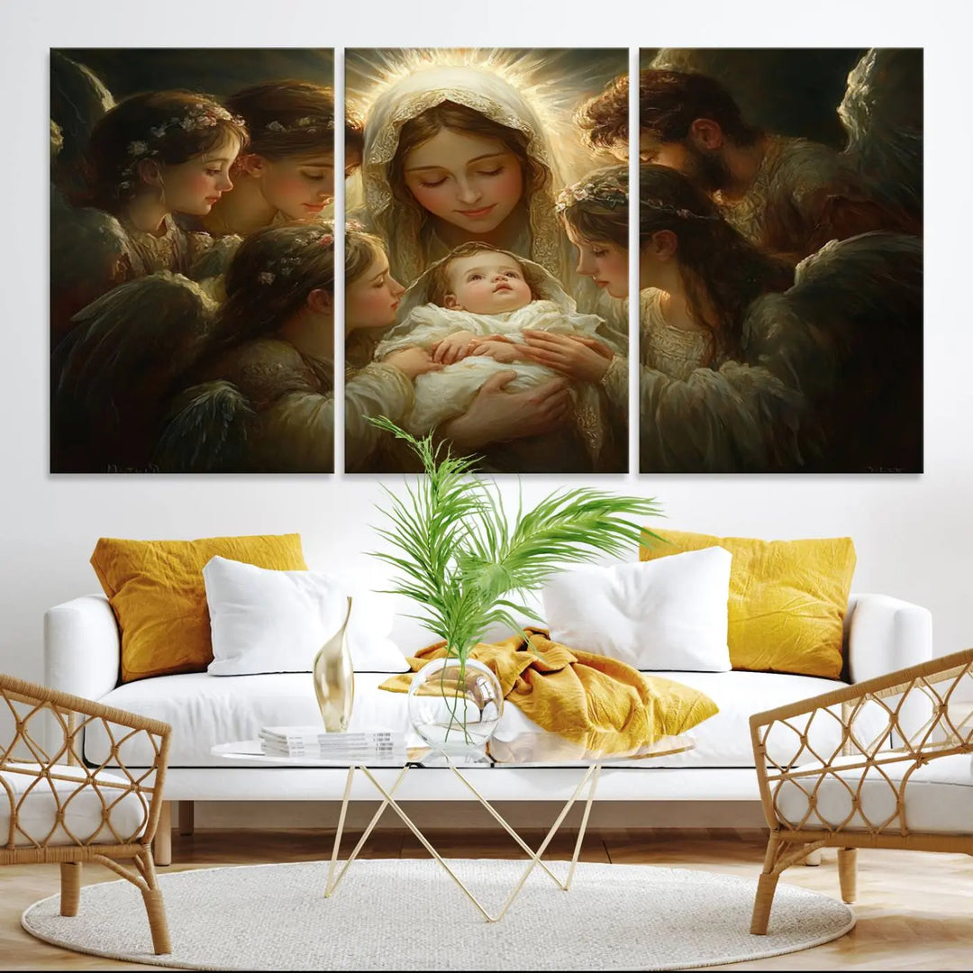 Mary Jesus Canvas Wall Art Print - Madonna and Child with Apostles Art Print - Classic Christian Artwork Print for Prayer or Church Decor