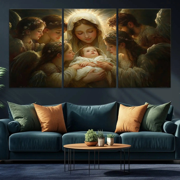 Mary Jesus Canvas Wall Art Print - Madonna and Child with Apostles Art Print - Classic Christian Artwork Print for Prayer or Church Decor