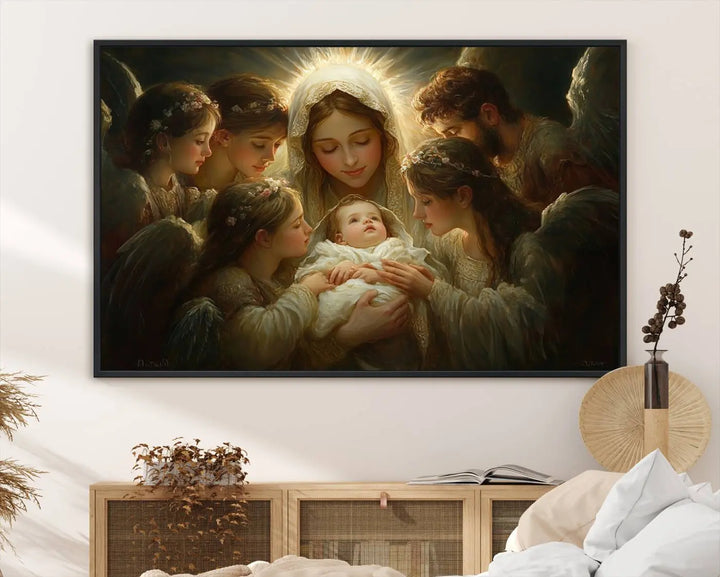 Mary Jesus Canvas Wall Art Print - Madonna and Child with Apostles Art Print - Classic Christian Artwork Print for Prayer or Church Decor