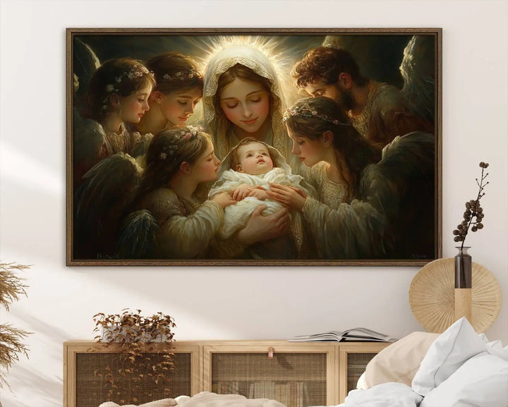 Mary Jesus Canvas Wall Art Print - Madonna and Child with Apostles Art Print - Classic Christian Artwork Print for Prayer or Church Decor