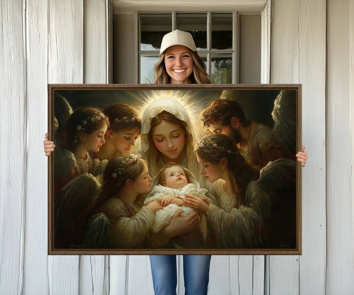 Mary Jesus Canvas Wall Art Print - Madonna and Child with Apostles Art Print - Classic Christian Artwork Print for Prayer or Church Decor