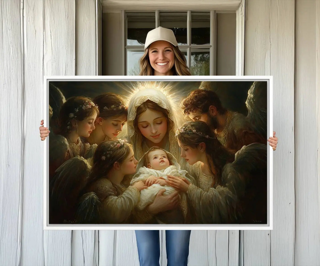 Mary Jesus Canvas Wall Art Print - Madonna and Child with Apostles Art Print - Classic Christian Artwork Print for Prayer or Church Decor