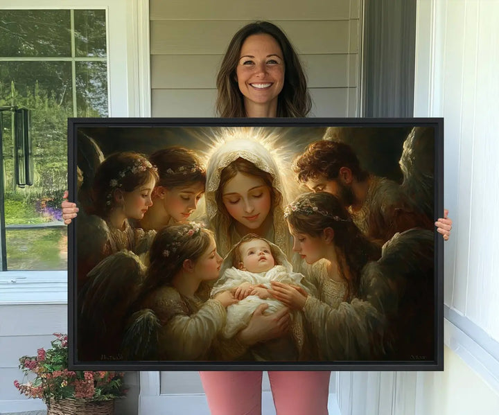 Mary Jesus Canvas Wall Art Print - Madonna and Child with Apostles Art Print - Classic Christian Artwork Print for Prayer or Church Decor