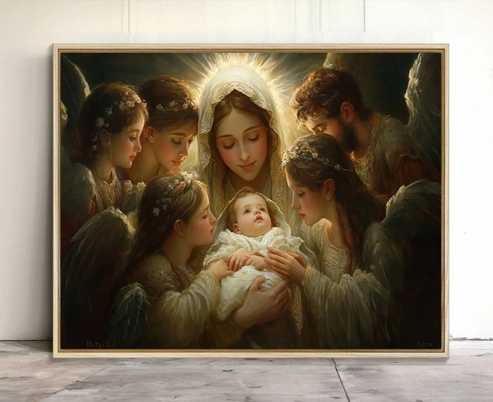 Mary Jesus Canvas Wall Art Print - Madonna and Child with Apostles Art Print - Classic Christian Artwork Print for Prayer or Church Decor