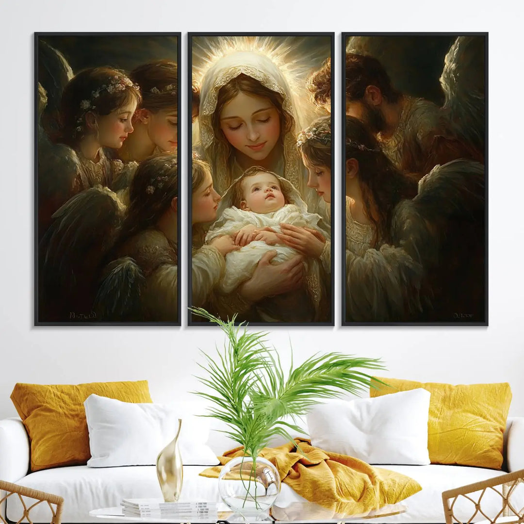 Mary Jesus Canvas Wall Art Print - Madonna and Child with Apostles Art Print - Classic Christian Artwork Print for Prayer or Church Decor