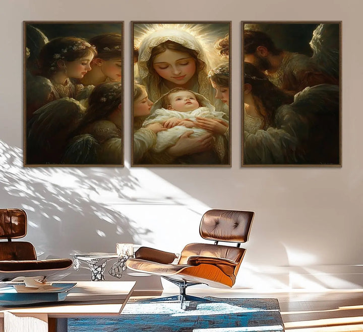 Mary Jesus Canvas Wall Art Print - Madonna and Child with Apostles Art Print - Classic Christian Artwork Print for Prayer or Church Decor