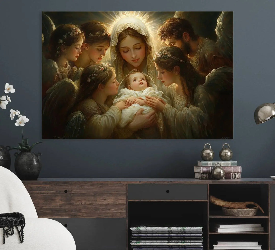 Mary Jesus Canvas Wall Art Print - Madonna and Child with Apostles Art Print - Classic Christian Artwork Print for Prayer or Church Decor