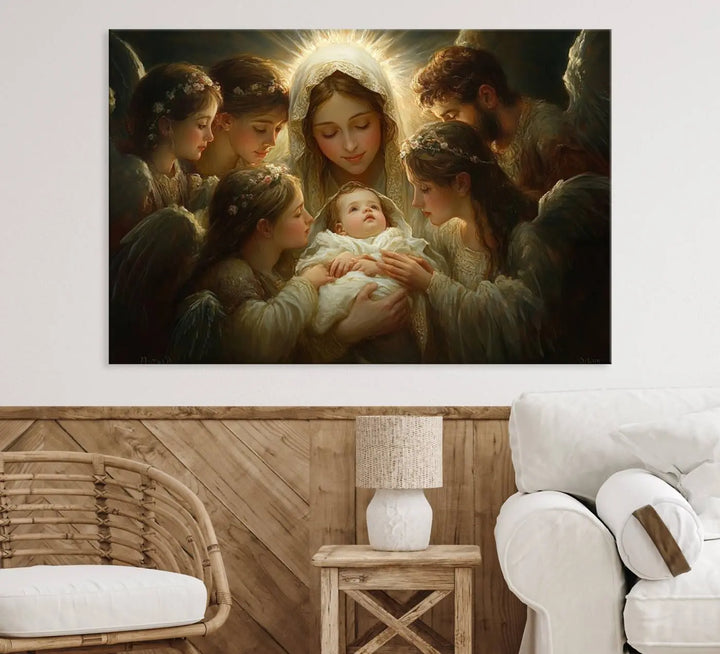 Mary Jesus Canvas Wall Art Print - Madonna and Child with Apostles Art Print - Classic Christian Artwork Print for Prayer or Church Decor