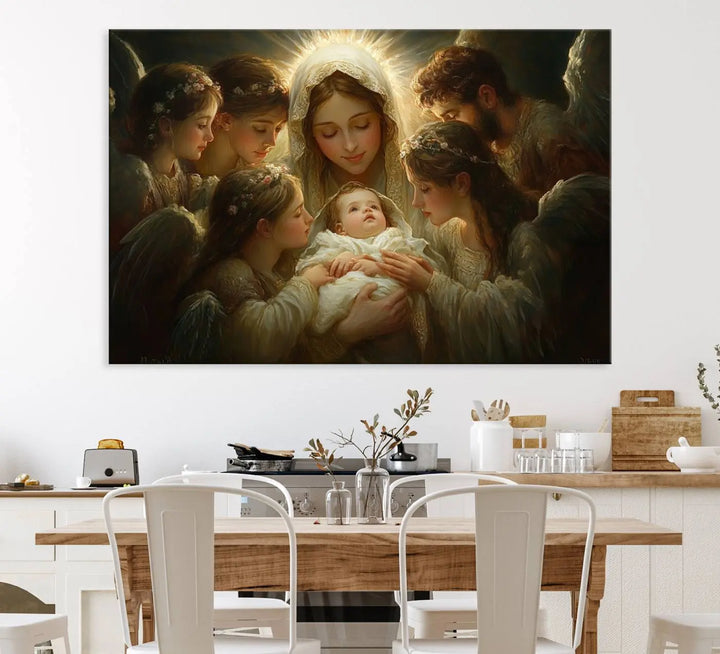 Mary Jesus Canvas Wall Art Print - Madonna and Child with Apostles Art Print - Classic Christian Artwork Print for Prayer or Church Decor