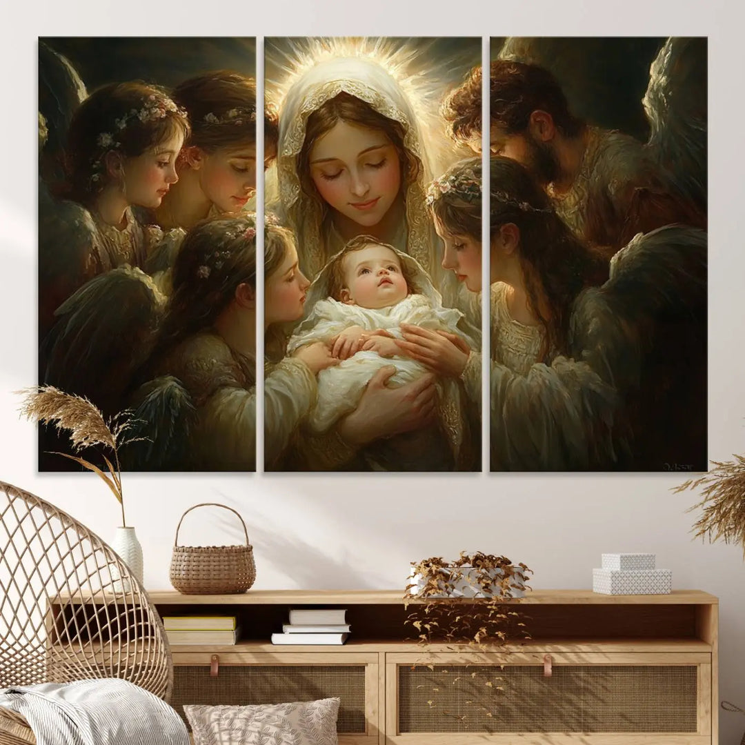 Mary Jesus Canvas Wall Art Print - Madonna and Child with Apostles Art Print - Classic Christian Artwork Print for Prayer or Church Decor