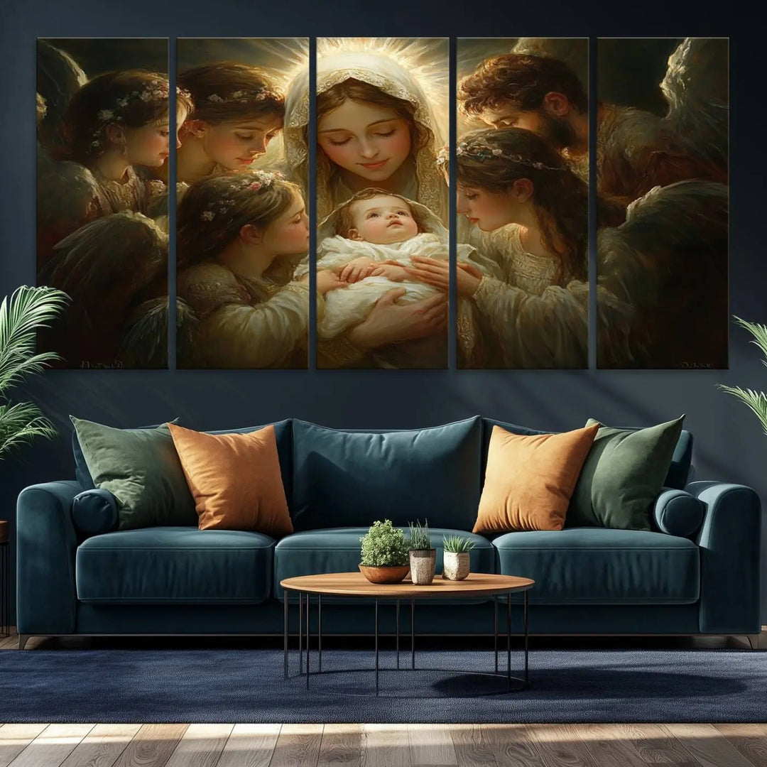 Mary Jesus Canvas Wall Art Print - Madonna and Child with Apostles Art Print - Classic Christian Artwork Print for Prayer or Church Decor