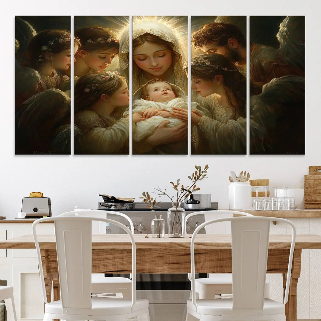 Mary Jesus Canvas Wall Art Print - Madonna and Child with Apostles Art Print - Classic Christian Artwork Print for Prayer or Church Decor