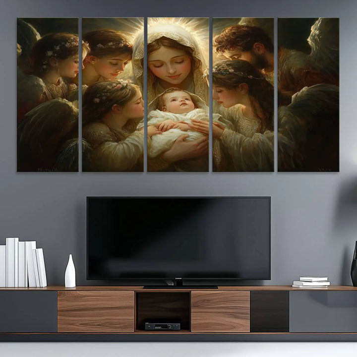 Mary Jesus Canvas Wall Art Print - Madonna and Child with Apostles Art Print - Classic Christian Artwork Print for Prayer or Church Decor