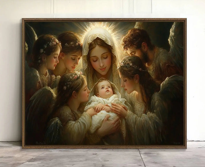 Mary Jesus Canvas Wall Art Print - Madonna and Child with Apostles Art Print - Classic Christian Artwork Print for Prayer or Church Decor