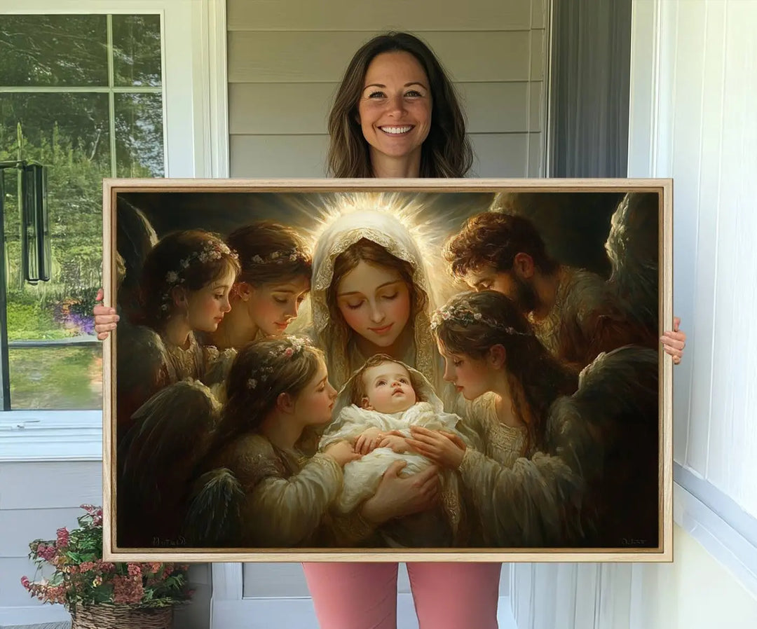 Mary Jesus Canvas Wall Art Print - Madonna and Child with Apostles Art Print - Classic Christian Artwork Print for Prayer or Church Decor