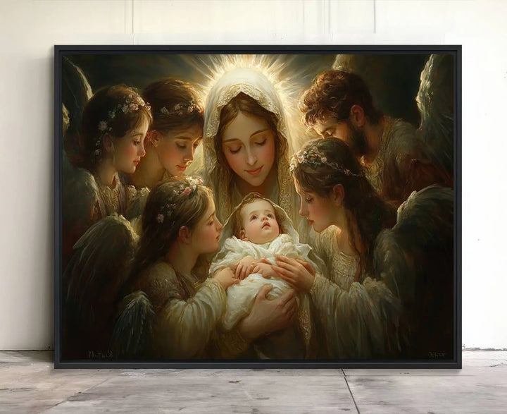 Mary Jesus Canvas Wall Art Print - Madonna and Child with Apostles Art Print - Classic Christian Artwork Print for Prayer or Church Decor