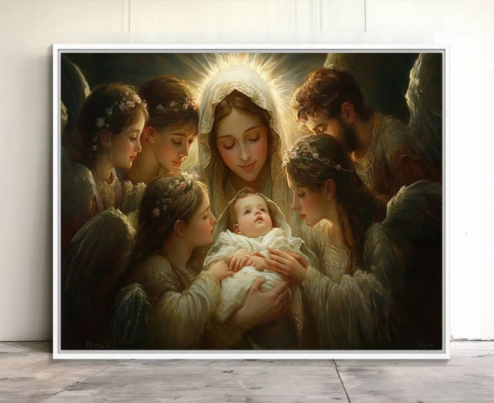 Mary Jesus Canvas Wall Art Print - Madonna and Child with Apostles Art Print - Classic Christian Artwork Print for Prayer or Church Decor