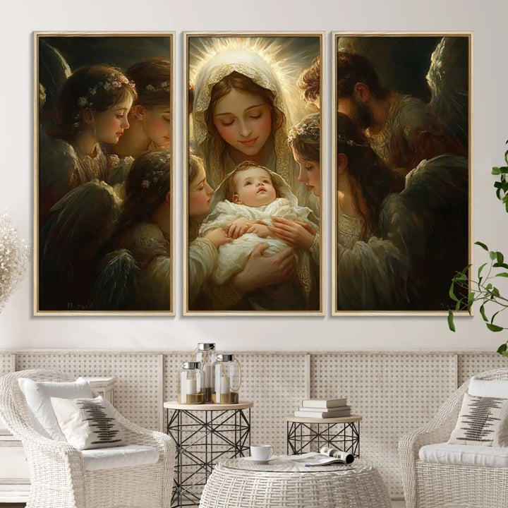 Mary Jesus Canvas Wall Art Print - Madonna and Child with Apostles Art Print - Classic Christian Artwork Print for Prayer or Church Decor