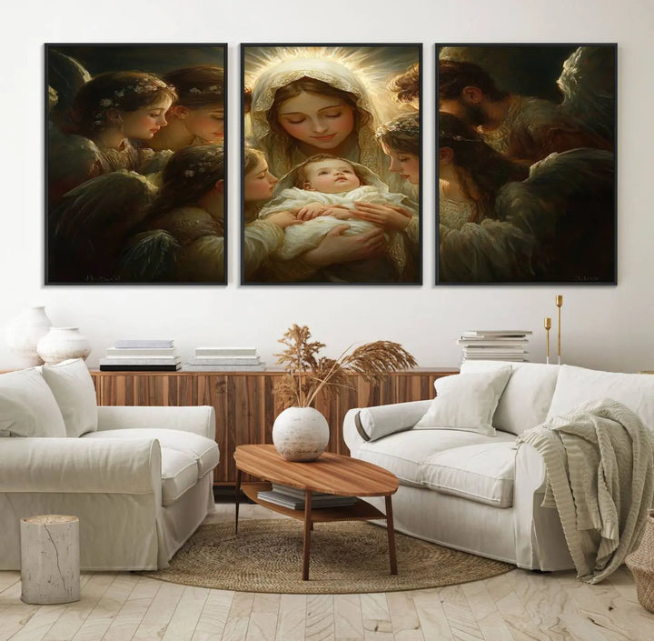 Mary Jesus Canvas Wall Art Print - Madonna and Child with Apostles Art Print - Classic Christian Artwork Print for Prayer or Church Decor