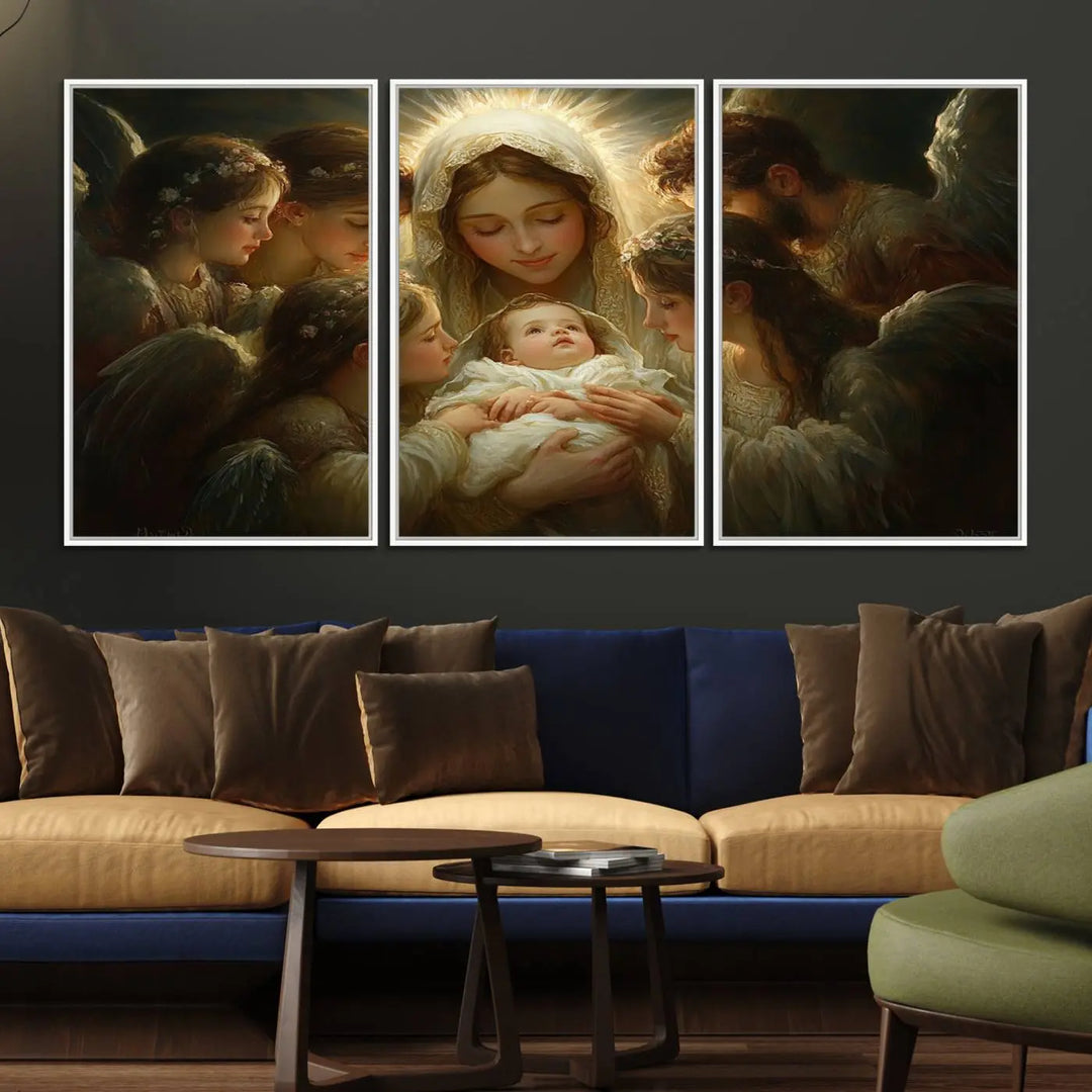 Mary Jesus Canvas Wall Art Print - Madonna and Child with Apostles Art Print - Classic Christian Artwork Print for Prayer or Church Decor