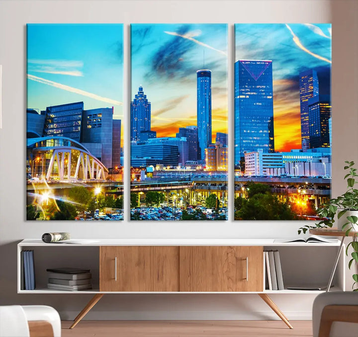 Mesmerizing Atlanta City Sunset Blue Skyline Cityscape Large Canvas Wall Art Print