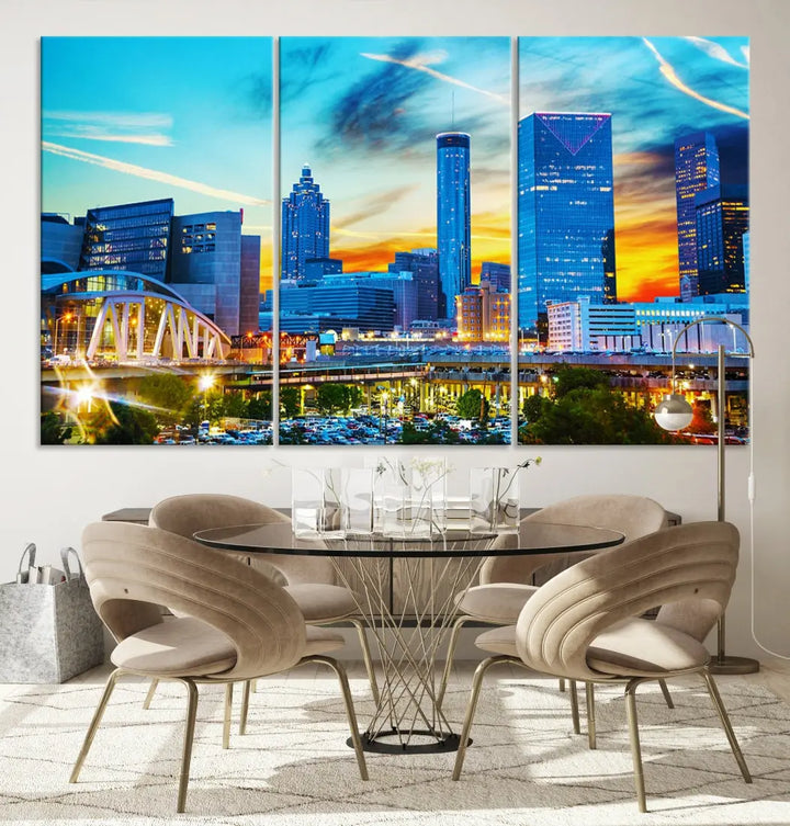 Mesmerizing Atlanta City Sunset Blue Skyline Cityscape Large Canvas Wall Art Print