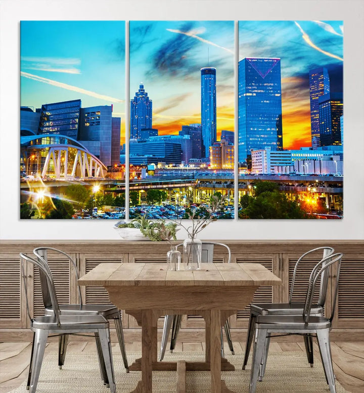 Mesmerizing Atlanta City Sunset Blue Skyline Cityscape Large Canvas Wall Art Print