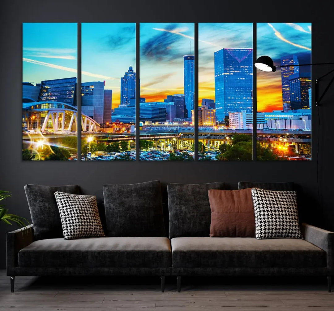 Mesmerizing Atlanta City Sunset Blue Skyline Cityscape Large Canvas Wall Art Print