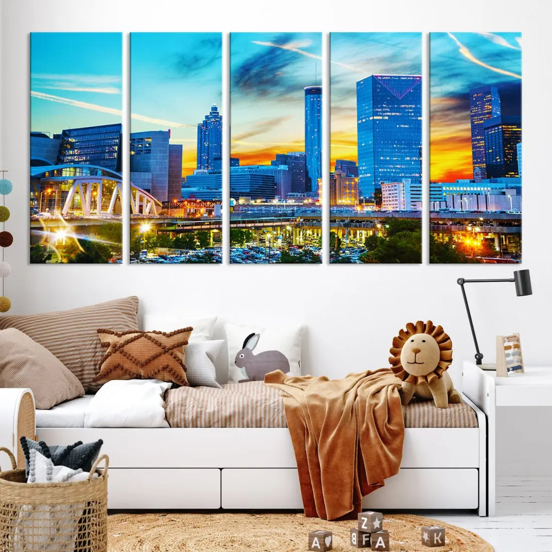 Mesmerizing Atlanta City Sunset Blue Skyline Cityscape Large Canvas Wall Art Print