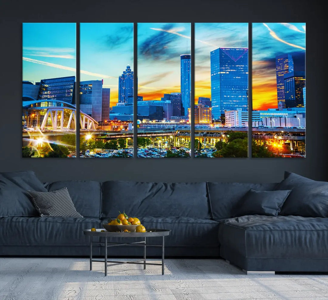 Mesmerizing Atlanta City Sunset Blue Skyline Cityscape Large Canvas Wall Art Print