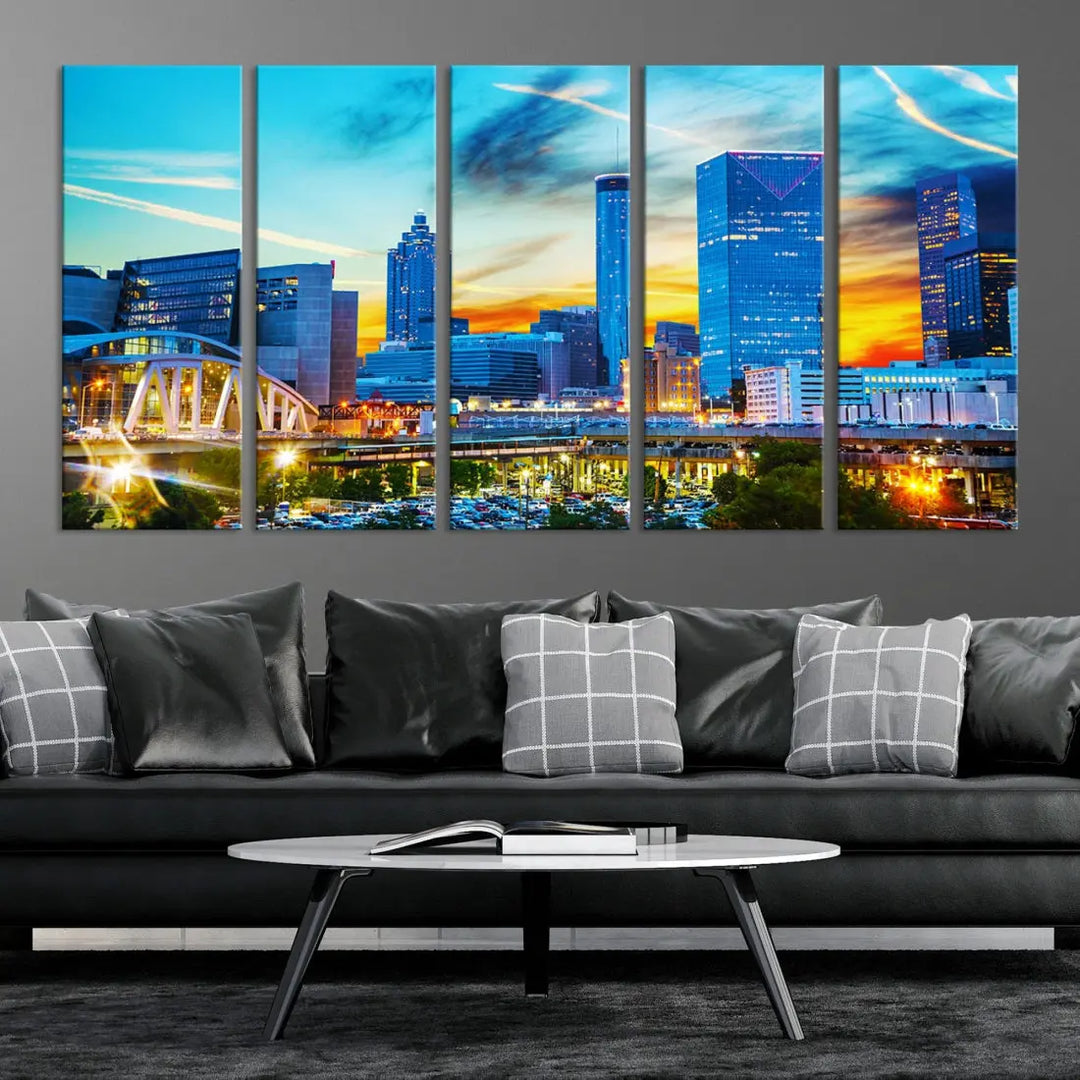 Mesmerizing Atlanta City Sunset Blue Skyline Cityscape Large Canvas Wall Art Print