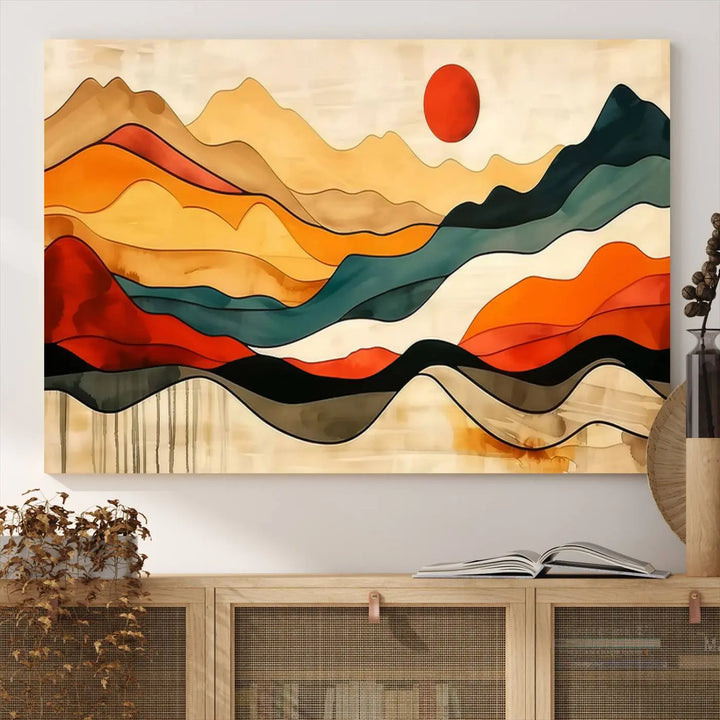 Mid Century Mountain Canvas Wall Art Abstract Painting Print Original Modern Art Panoramic Mountain Wall Art Abstract Decor Large Wall Art