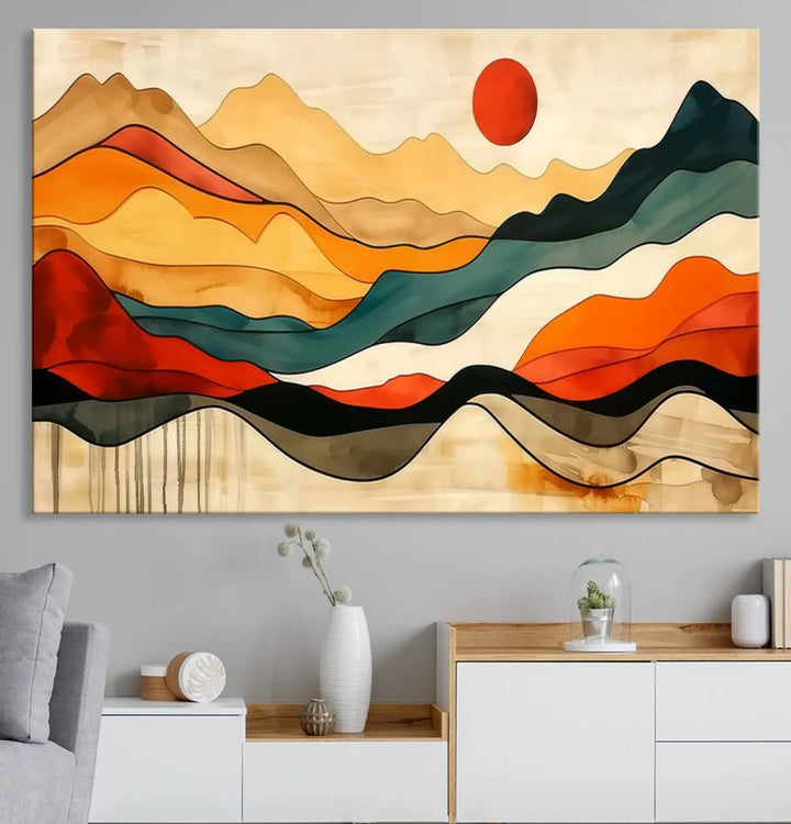 Mid Century Mountain Canvas Wall Art Abstract Painting Print Original Modern Art Panoramic Mountain Wall Art Abstract Decor Large Wall Art