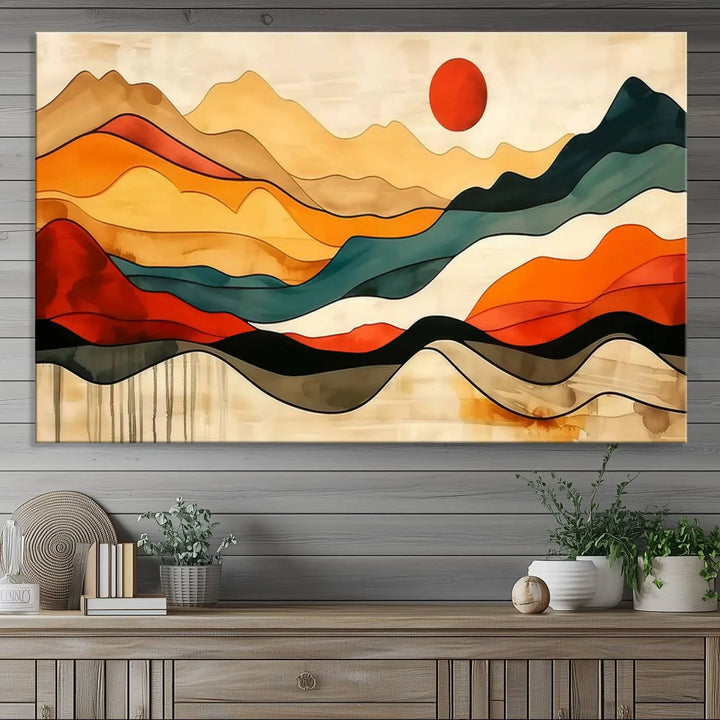 Mid Century Mountain Canvas Wall Art Abstract Painting Print Original Modern Art Panoramic Mountain Wall Art Abstract Decor Large Wall Art