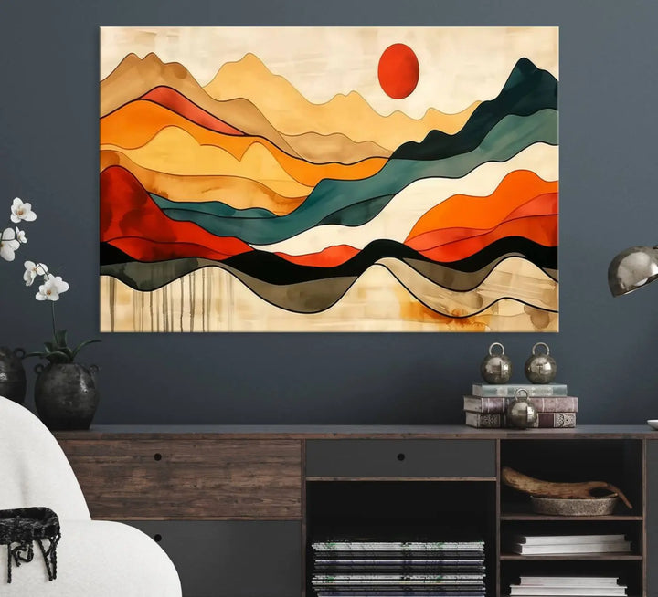 Mid Century Mountain Canvas Wall Art Abstract Painting Print Original Modern Art Panoramic Mountain Wall Art Abstract Decor Large Wall Art