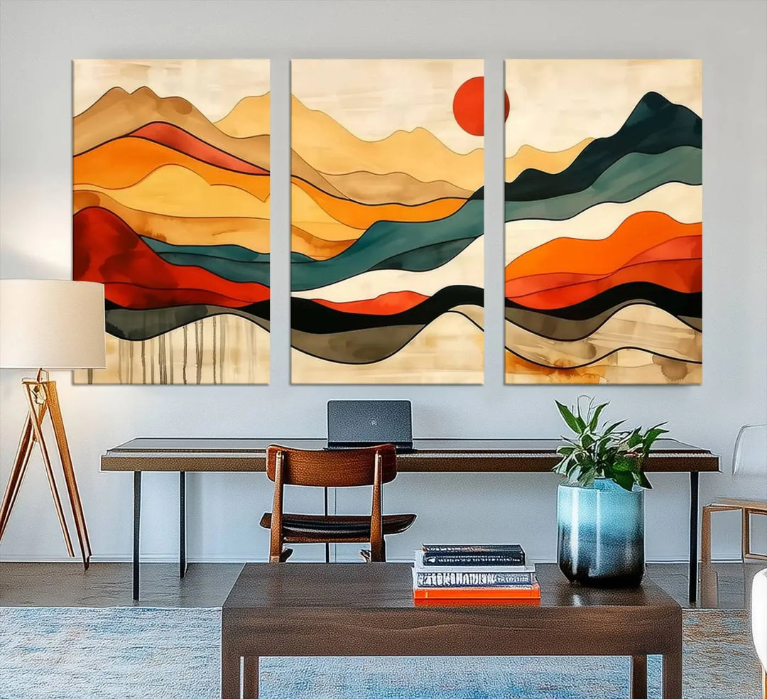 Mid Century Mountain Canvas Wall Art Abstract Painting Print Original Modern Art Panoramic Mountain Wall Art Abstract Decor Large Wall Art