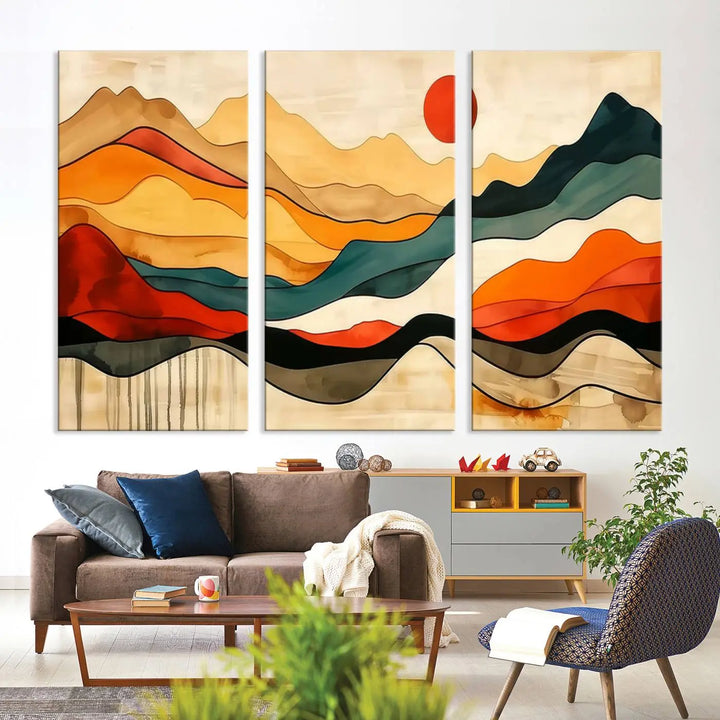 Mid Century Mountain Canvas Wall Art Abstract Painting Print Original Modern Art Panoramic Mountain Wall Art Abstract Decor Large Wall Art