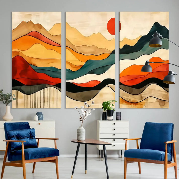 Mid Century Mountain Canvas Wall Art Abstract Painting Print Original Modern Art Panoramic Mountain Wall Art Abstract Decor Large Wall Art