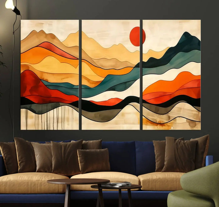 Mid Century Mountain Canvas Wall Art Abstract Painting Print Original Modern Art Panoramic Mountain Wall Art Abstract Decor Large Wall Art