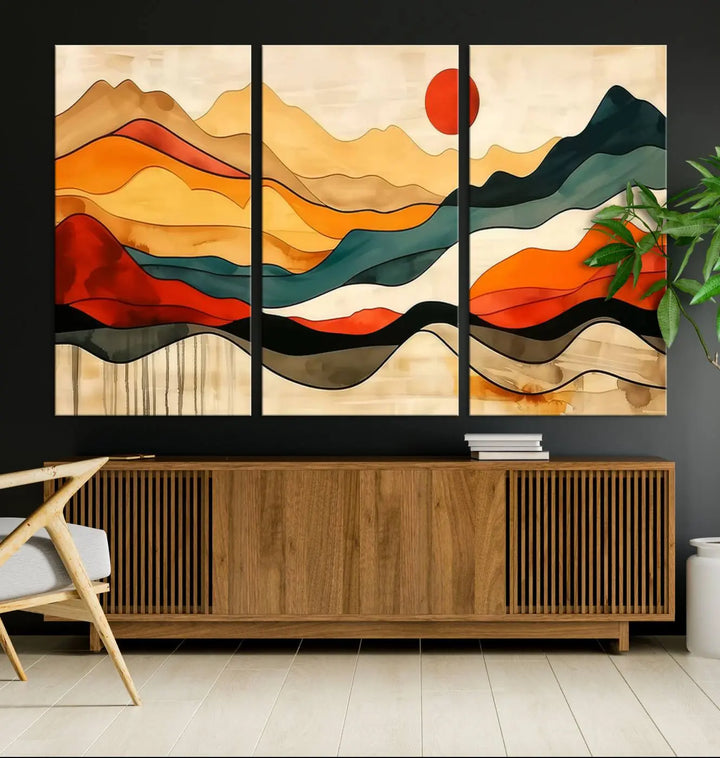 Mid Century Mountain Canvas Wall Art Abstract Painting Print Original Modern Art Panoramic Mountain Wall Art Abstract Decor Large Wall Art