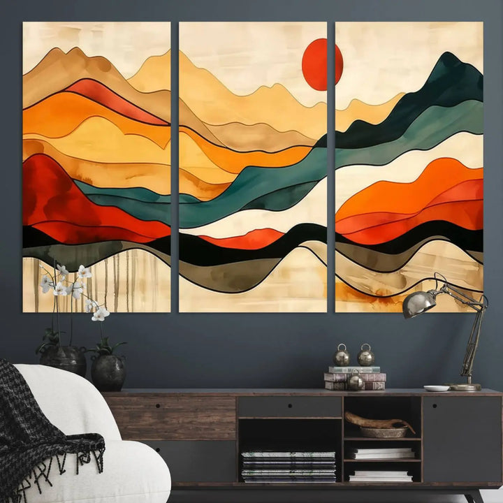 Mid Century Mountain Canvas Wall Art Abstract Painting Print Original Modern Art Panoramic Mountain Wall Art Abstract Decor Large Wall Art