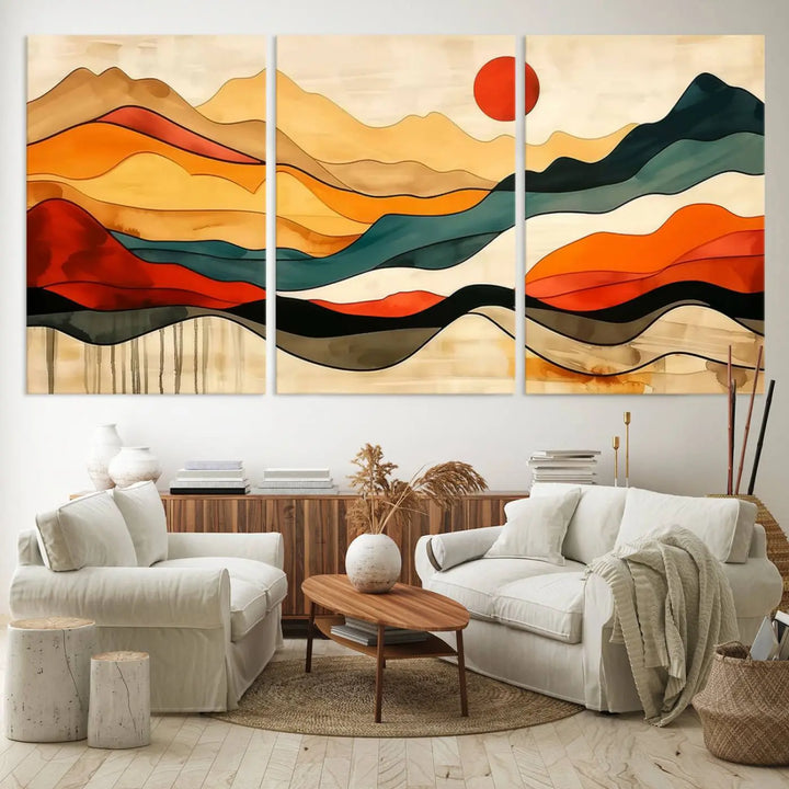 Mid Century Mountain Canvas Wall Art Abstract Painting Print Original Modern Art Panoramic Mountain Wall Art Abstract Decor Large Wall Art