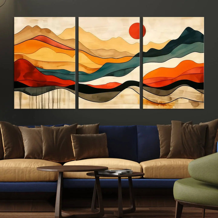 Mid Century Mountain Canvas Wall Art Abstract Painting Print Original Modern Art Panoramic Mountain Wall Art Abstract Decor Large Wall Art