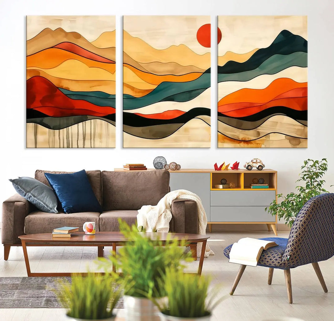 Mid Century Mountain Canvas Wall Art Abstract Painting Print Original Modern Art Panoramic Mountain Wall Art Abstract Decor Large Wall Art